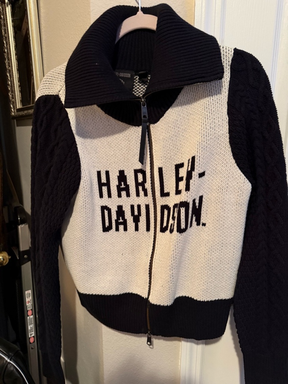 Harley-Davidson Black & White Colorblock Knit Zip Sweater - Picture 4 of 5